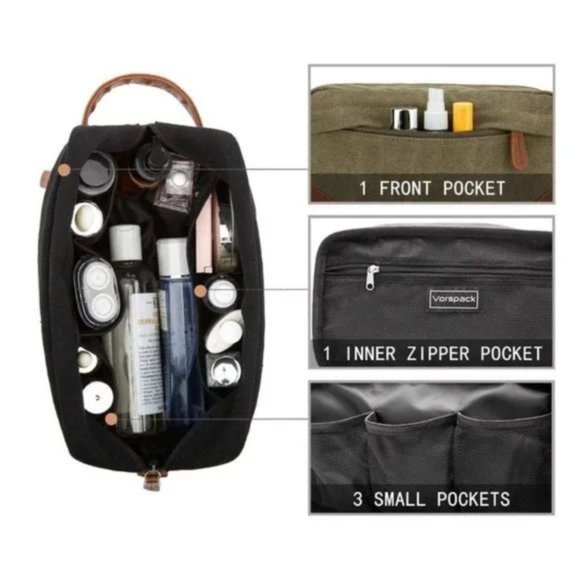 New Toiletry Bag Water Resistant Canvas Green - Picture 4 of 6